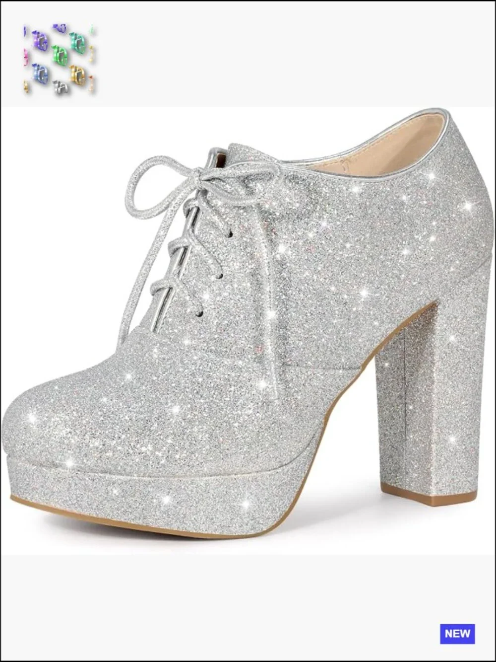 Lace Up Chunky Heel Platform Glitter Ankle Booties for Women